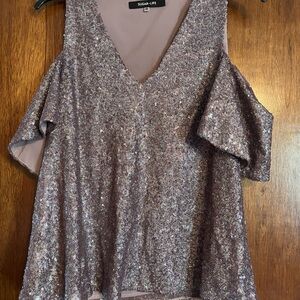 Sugarlips Silver Sequin Blouse Relaxed Style